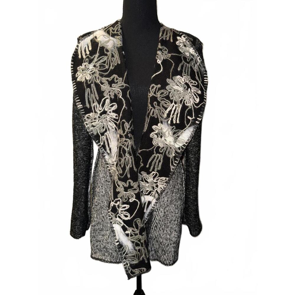 Sioni Reversible Knit Cardigan with Embroidered Shawl Collar Large